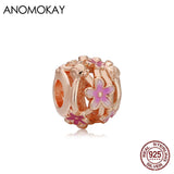 925 Silver Plant Charms Classic Rose Daisy Flower Round Beads
