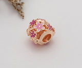 925 Silver Plant Charms Classic Rose Daisy Flower Round Beads