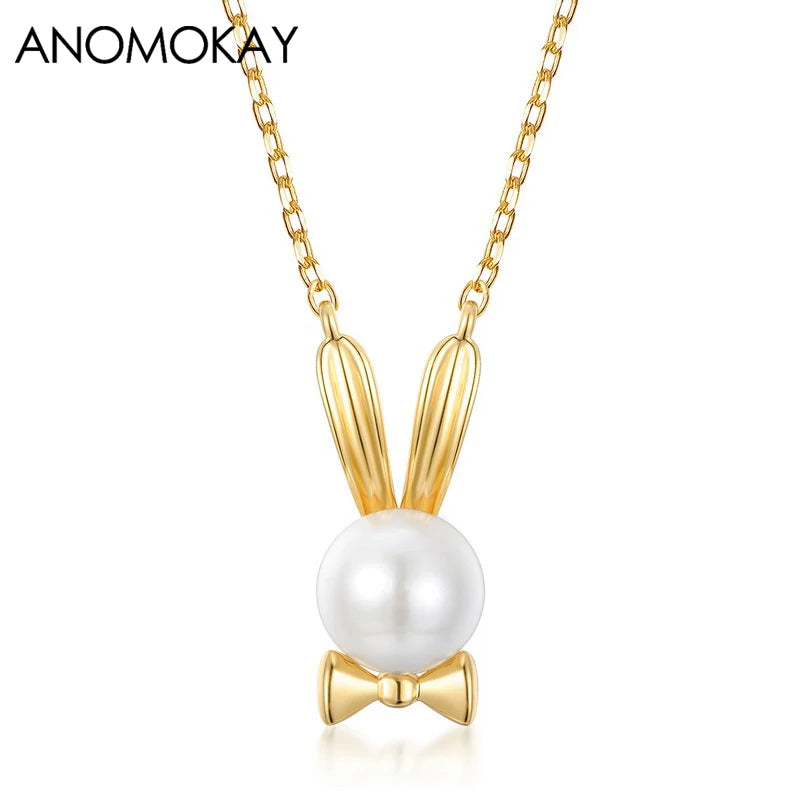 Fashionable Rabbit Necklace 925 Silver with Pearl Gift