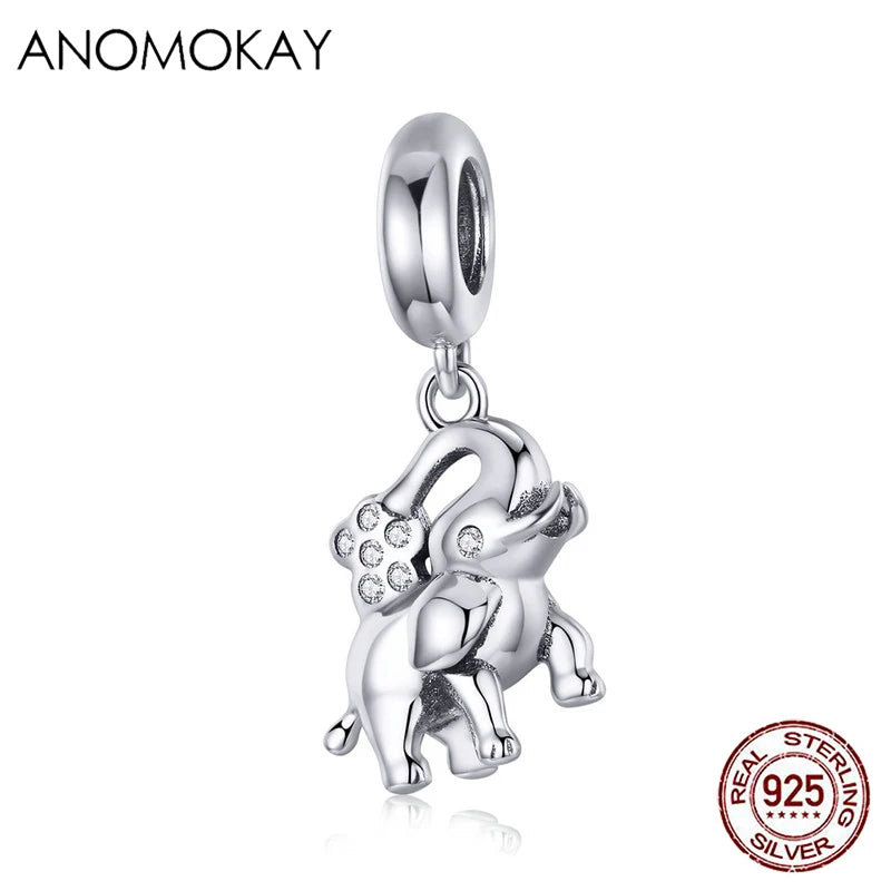 925 Sterling Silver Happy Elephant Charm Pendant Jewelry
