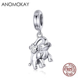925 Sterling Silver Happy Elephant Charm Pendant Jewelry