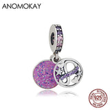 Anomokay Enamel Heart Pendant Charm 925 Silver Purple Bead