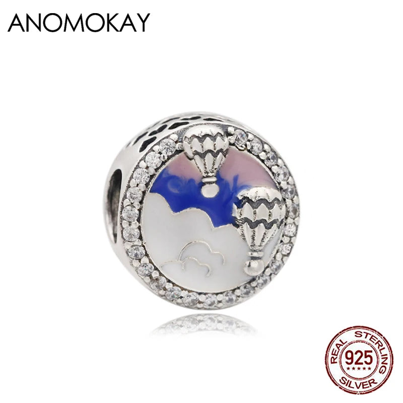 Romantic Dark Enamel Hot Air Ballon Silver Charm for Bracelet & Necklace