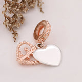 925 Silver Double Heart Rose Pendant Charm Bracelet Necklace Love Beads Jewelry