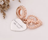 925 Silver Double Heart Rose Pendant Charm Bracelet Necklace Love Beads Jewelry