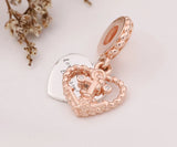 925 Silver Double Heart Rose Pendant Charm Bracelet Necklace Love Beads Jewelry