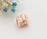925 Sterling Silver Camera Charm for Bracelet, Rose Plated Bead for Diy Jewelry