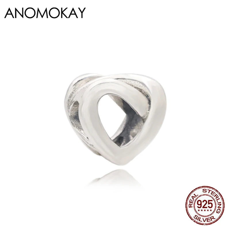 925 Silver Charm for Bracelet Bangle: Openwork Heart Love Bead