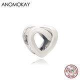 925 Silver Charm for Bracelet Bangle: Openwork Heart Love Bead