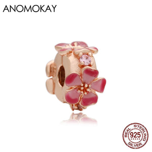 Anomokay Spring Series Pink & Peach Blossom Charm Bracelet Bangle