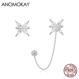 Sterling 925 Silver Butterfly Stud Earrings Asymmetric Ear Clip