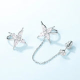 Sterling 925 Silver Butterfly Stud Earrings Asymmetric Ear Clip