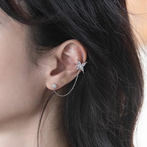 Sterling 925 Silver Butterfly Stud Earrings Asymmetric Ear Clip