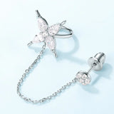 Sterling 925 Silver Butterfly Stud Earrings Asymmetric Ear Clip