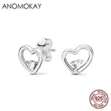 925 Silver Double Heart Stud Earrings CZ Fine Jewelry Bijoux