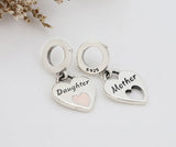 925 Silver Mother & Daughter Heart Charm Pendant - Two Love Piece Silver Beads