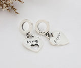 925 Silver Mother & Daughter Heart Charm Pendant - Two Love Piece Silver Beads