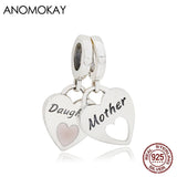 925 Silver Mother & Daughter Heart Charm Pendant - Two Love Piece Silver Beads