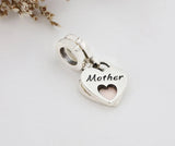925 Silver Mother & Daughter Heart Charm Pendant - Two Love Piece Silver Beads