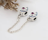 Pink Crystal Fan Clasp Silver Safety Chain for DIY Bracelets
