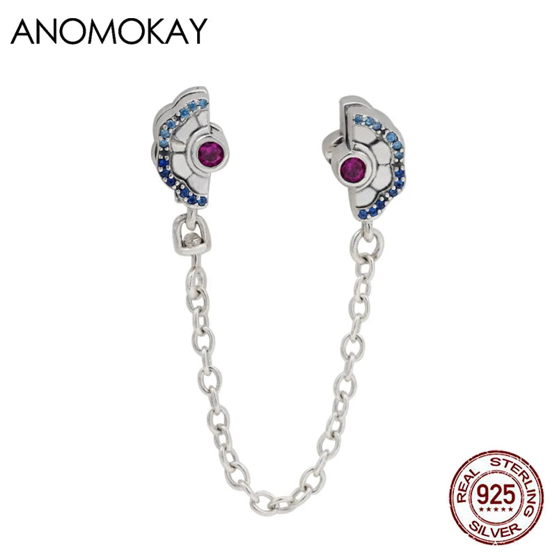 Pink Crystal Fan Clasp Silver Safety Chain for DIY Bracelets