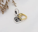 925 Silver Double Heart Bee Pendant Charm for Bracelet Necklace