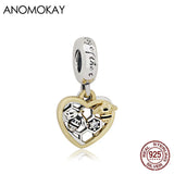 925 Silver Double Heart Bee Pendant Charm for Bracelet Necklace