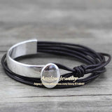 Anslow Classic Vintage Style Silver Plated Leather Bracelet Couple Gift