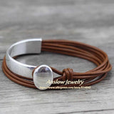Anslow Classic Vintage Style Silver Plated Leather Bracelet Couple Gift