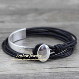 Anslow Classic Vintage Style Silver Plated Leather Bracelet Couple Gift