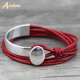 Anslow Classic Vintage Style Silver Plated Leather Bracelet Couple Gift