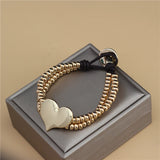 Anslow Wedding Leather Beads Bracelet Heart Charms Love