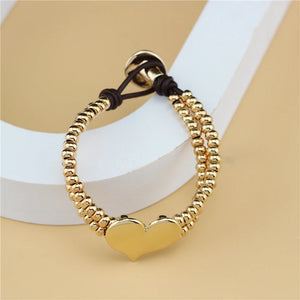 Anslow Wedding Leather Beads Bracelet Heart Charms Love