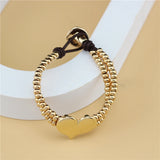 Anslow Wedding Leather Beads Bracelet Heart Charms Love