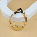 Anslow Wedding Leather Beads Bracelet Heart Charms Love