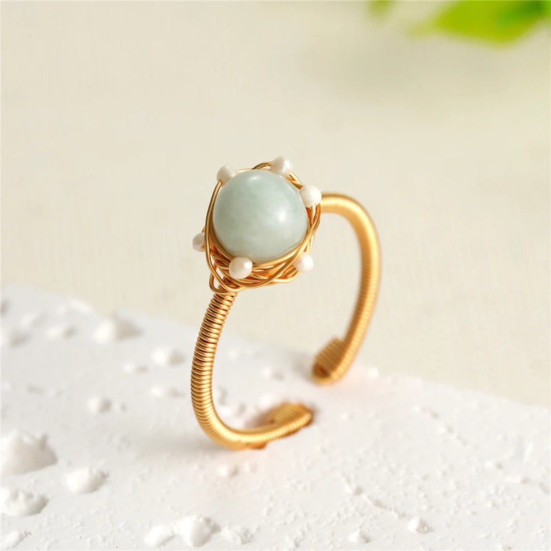 Anslow Pearl Stone Wire Ring Lady Wedding Gift