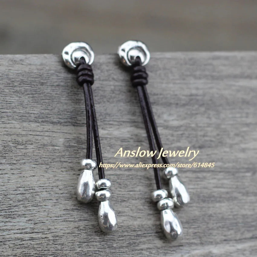 Anslow Water Drop Vintage Style Leather Earrings