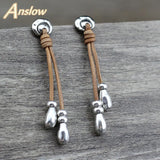 Anslow Water Drop Vintage Style Leather Earrings