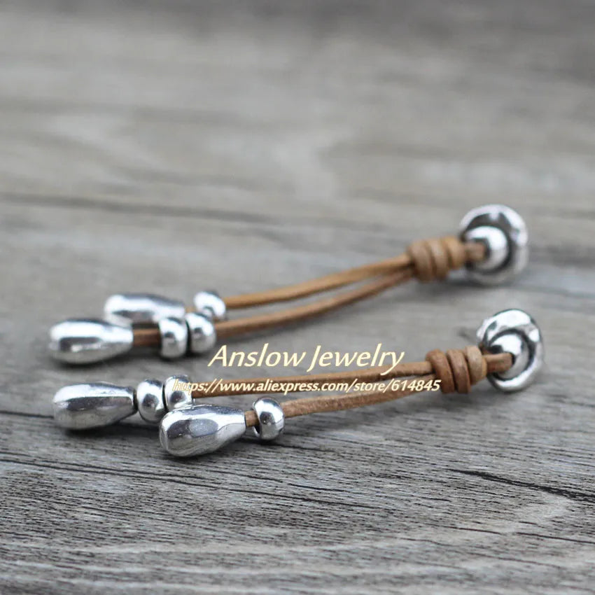 Anslow Water Drop Vintage Style Leather Earrings