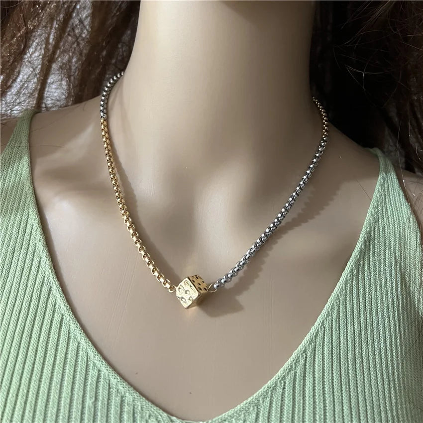 Anslow Vintage Silver Plated Choker Necklace Cube Charms