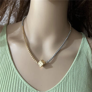 Anslow Vintage Silver Plated Choker Necklace Cube Charms