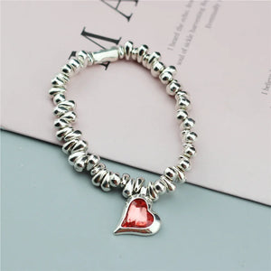 Anslow Metal Beads Bracelet Crystal Heart Adjustable Women Vintage Style