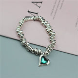 Anslow Metal Beads Bracelet Crystal Heart Adjustable Women Vintage Style