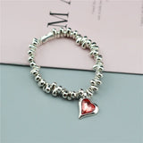 Anslow Metal Beads Bracelet Crystal Heart Adjustable Women Vintage Style