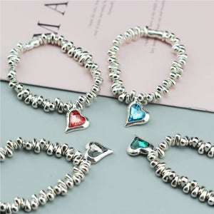 Anslow Metal Beads Bracelet Crystal Heart Adjustable Women Vintage Style