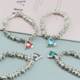 Anslow Metal Beads Bracelet Crystal Heart Adjustable Women Vintage Style