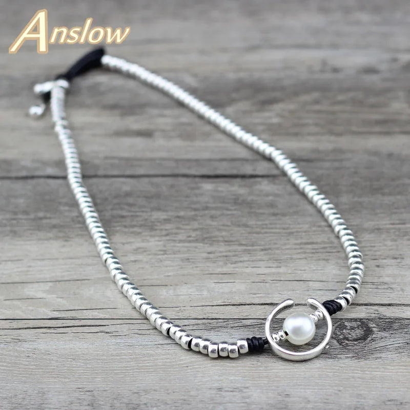 Anslow DIY Beads Charm Wrap Moon Shape Imitation Pearls Women Party Necklace