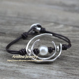 Anslow Jewelry Pearl Women Leather Bracelet Christmas Gift