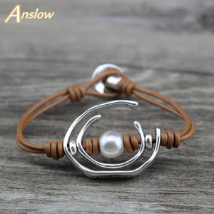 Anslow Jewelry Pearl Women Leather Bracelet Christmas Gift