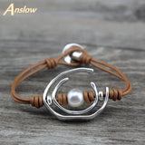 Anslow Jewelry Pearl Women Leather Bracelet Christmas Gift